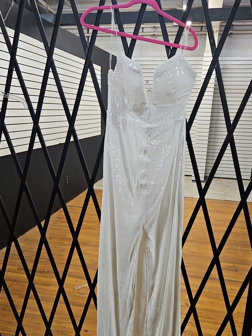 White Sequin Strapless Jumpsuit